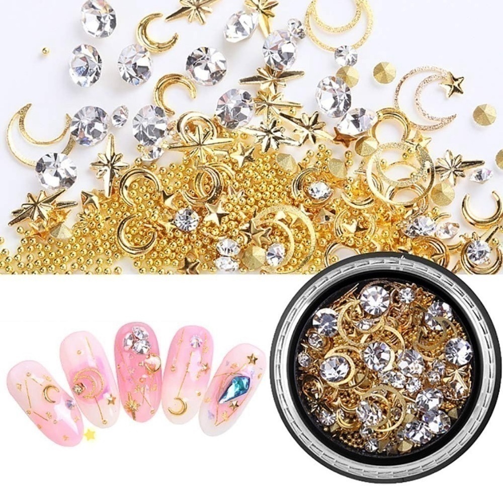 6 Boxes 3d Nail Rhinestones And Studs Gold Nail Rivets Set Nail Crystals